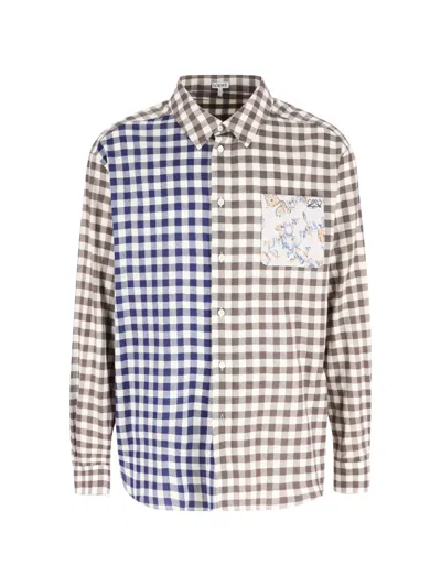 Loewe Wool-cotton Blend Flannel Shirt With Contrasting Patchwork Construction In Multi