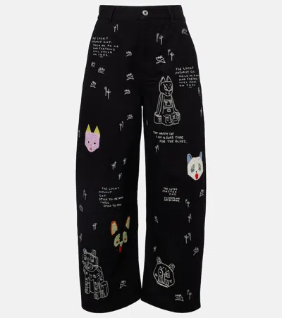 Loewe X Louis Wain Embroidered Wide-leg Jeans In Black