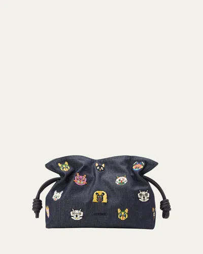 Loewe X Louis Wain Flamenco Clutch Bag In Denim In Blue