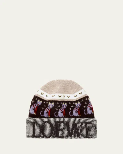 Loewe X Louis Wain Futurist Cat Beanie In Beige Multi