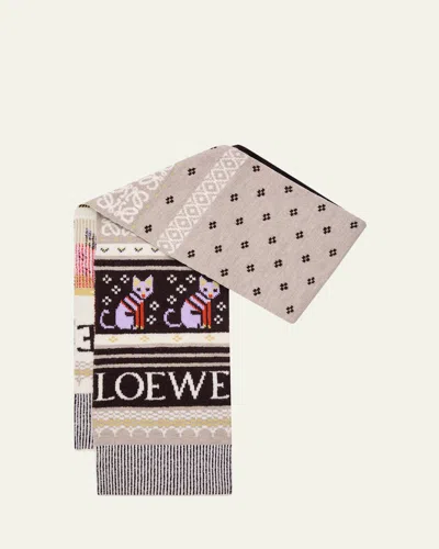 Loewe X Louis Wain Futurist Cat Fair Isle Scarf In Beige Multi