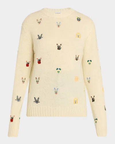 Loewe X Louis Wain Futurist Cats Embroidered Crewneck Sweater In Neutral