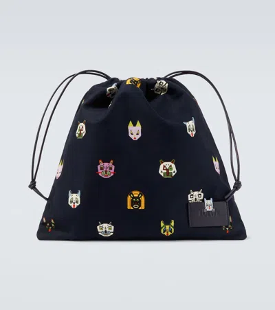 Loewe X Louis Wain Leather-trimmed Cotton Pouch In Blue