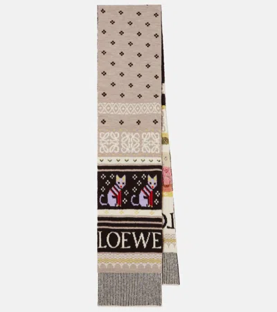 Loewe X Louis Wain Fair Isle Wool-blend Scarf In Brown