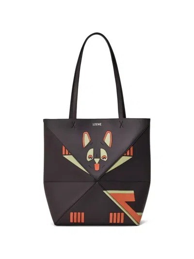 Loewe X Louis Wain Medium Futurist Cat Puzzle Fold Graphic Straps Tote Bag In Brown