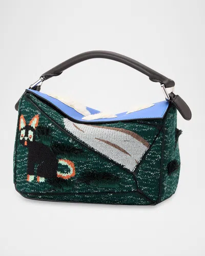 Loewe X Louis Wain Puzzle Futurist Cats Knit Crossbody Bag In Multi