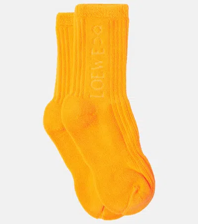 Loewe X On Logo Cotton-blend Socks In Orange