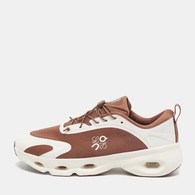 Pre-owned Loewe X On Running Cloudsolo Size 44 Brown/white Fabric Low Top Sneakers