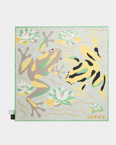 Loewe X Paula & Apos;s Ibiza Frog-print Silk Scarf In Beige/light Blue