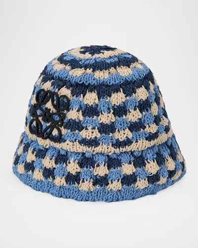 Loewe Patch Crochet Bucket Hat In Blue