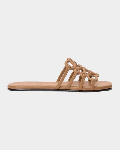 Loewe X Paula & Apos;s Ibiza Petal Leather Anagram Slide Sandals In Camel