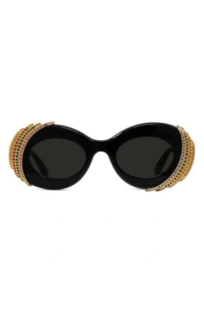 Loewe Men's  X Paula's Ibiza 47mm Oval Sunglasses In Shiny Black/smoke