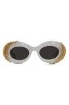 Loewe Gray Paula's Ibiza Pavé Oval Sunglasses In White/ Other / Smoke