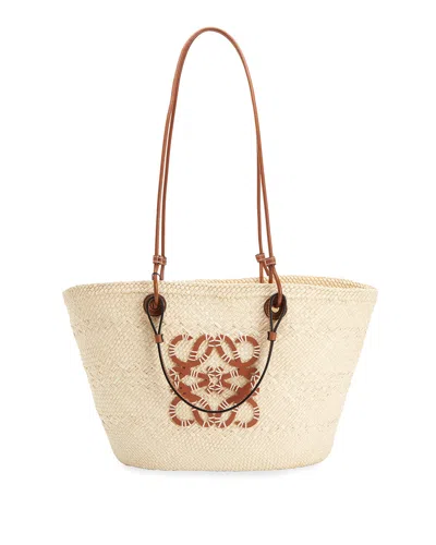 Loewe X Paula's Ibiza Anagram Basket Bag In Iraca Palm With Leather Handles In Natural/tan