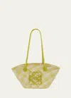 LOEWE X PAULA'S IBIZA ANAGRAM BASKET SHOULDER BAG IN CHECKERED IRACA PALM WITH LEATHER HANDLES