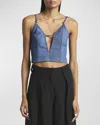 Loewe X Paula Ibiza Anagram-beaded Strappy Plunging Crop Top In Indigo Blu