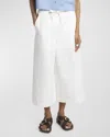 Loewe X Paula Ibiza Anagram Drawstring Wide Leg Cropped Denim Trousers In White