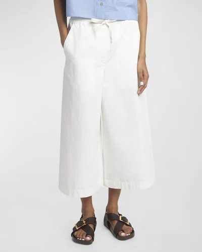 Loewe X Paula Ibiza Anagram Drawstring Wide Leg Cropped Denim Trousers In White