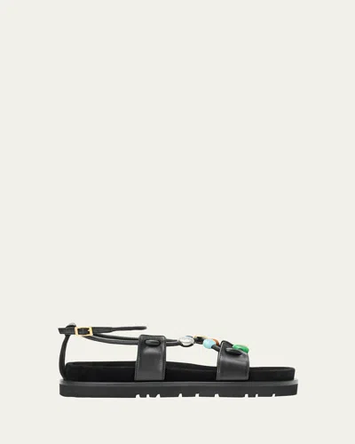 LOEWE X PAULA'S IBIZA ANAGRAM PEBBLE BEAD LEATHER SANDALS