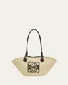 Loewe X Paula's Ibiza Anagram Small Basket Bag In Iraca Palm With Leather Handles In Naturalblack