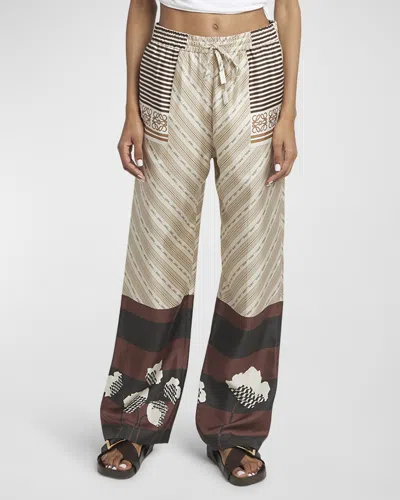 Loewe X Paula Ibiza Anagram Striped Silk Straight-leg Pajama Trousers In Lt Beig Mu