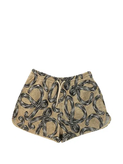 Pre-owned Loewe X Paula's Ibiza Anagram-print Terry Shorts In Neutrals