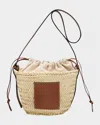 Loewe X Paula's Ibiza Basket Bucket Bag In Palm Leaf With Drawstring Pouch And Leather Strap In Brown