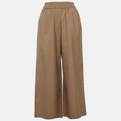 Pre-owned Loewe X Paula's Ibiza Beige Cotton Anagram Cropped Wide-leg Pants S In Sand