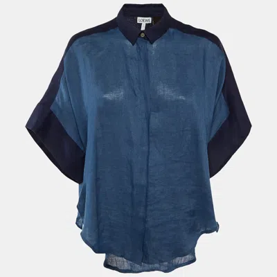 Pre-owned Loewe X Paula's Ibiza Blue Linen Button Front Oversized Shirt S