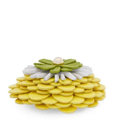 Loewe X Paula's Ibiza Calf Leather Flower Brooch In Yellow