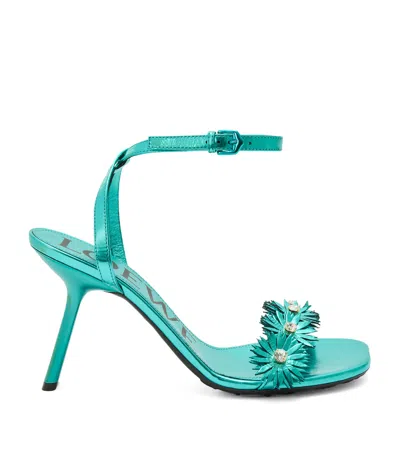 Loewe X Paula's Ibiza Calfskin Flower Heeled Sandals 90 In Blue