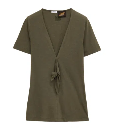 Loewe Womens Loden Green X Paula's Ibiza Knot-front Cotton Top