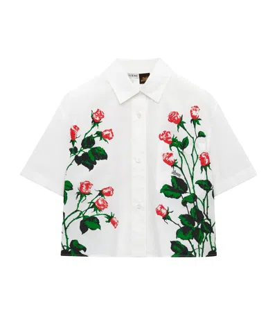 Loewe Flower Print Poplin Cropped Shirt In White