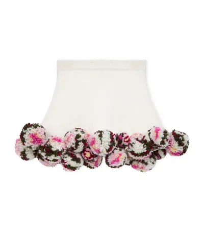 Loewe Womens White/multicolor  X Paula's Ibiza Floral Pom-pom Textured Cotton-blend Mini Skirt Xs