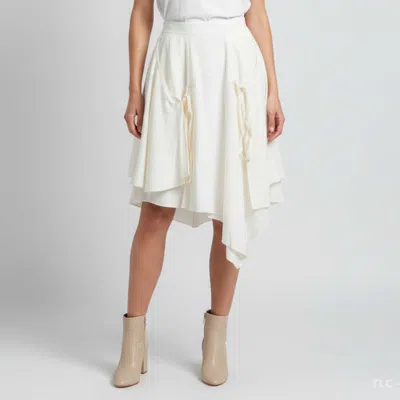 Pre-owned Loewe X Paula's Ibiza Cream Silk Paneled Asymmetrical Skirt S In White