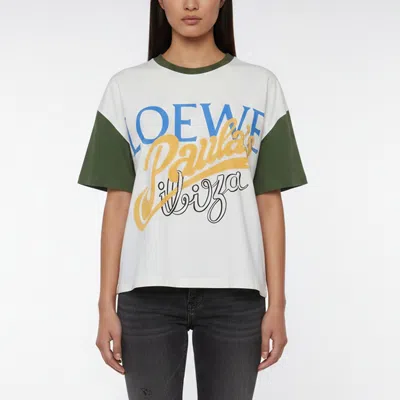 Pre-owned Loewe X Paula's Ibiza Cream/green Logo Print Jersey Oversized T-shirt S In White