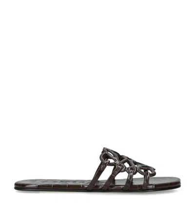 Loewe X Paula's Ibiza Croc-embossed Leather Petal Anagram Slides In Brown
