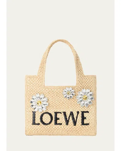 Loewe X Paula's Ibiza Crystal Floral Applique Raffia Tote Bag In Pattern