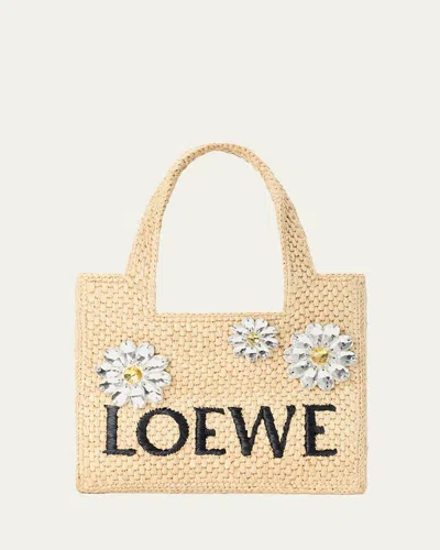 Loewe X Paula's Ibiza Crystal Floral Applique Raffia Tote Bag In Brown