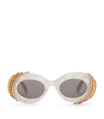 Loewe X Paula's Ibiza Crystal Pavé Oval Sunglasses In Grey