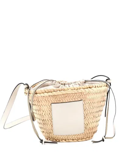 Pre-owned Loewe X Paula Ibiza Drawstring Basket Bag Raffia Small Crossbody Bag In Neutral