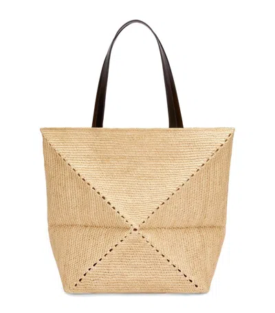 Loewe Paula's Ibiza Puzzle Fold Large Leather-trimmed Raffia Tote Bag In Brown