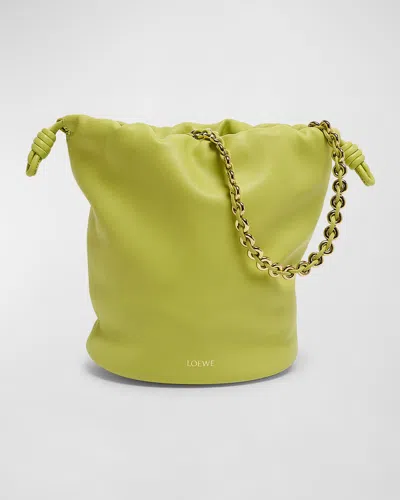 Loewe X Paula's Ibiza Flamenco Bucket Bag In Napa Leather With Chain In Anise