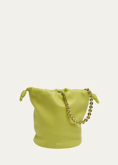 Loewe X Paula's Ibiza Flamenco Bucket Bag In Napa Leather With Chain In Green