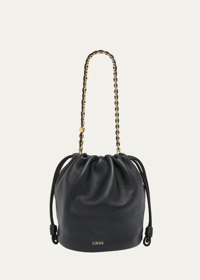 Loewe X Paula's Ibiza Flamenco Bucket Bag In Napa Leather With Chain In Black