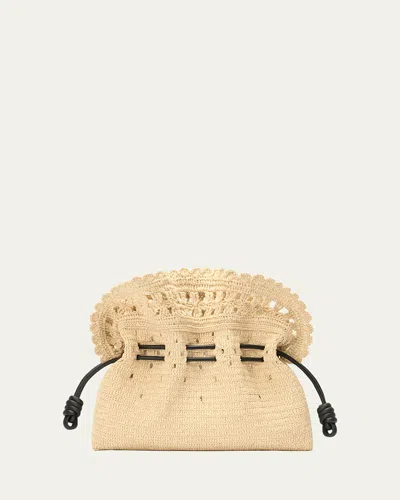 Loewe X Paula's Ibiza Flamenco Medium Ruffled Clutch Bag In Raffia In Natural/black