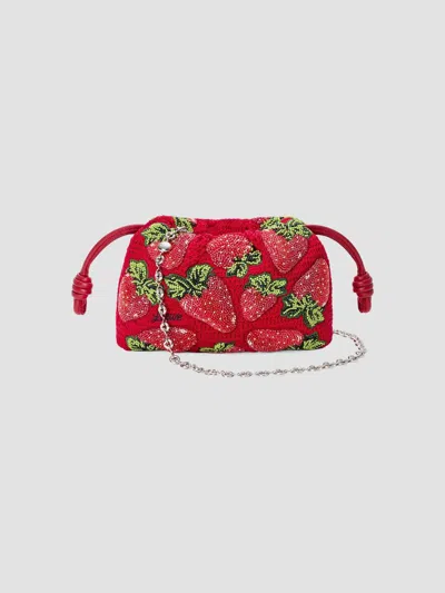 Loewe X Paula's Ibiza Flamenco Mini Strawberry-beaded Purse In Red