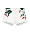 Loewe Flower-print Fringed Peekaboo Denim Shorts In White