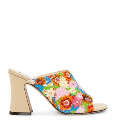 LOEWE X PAULA'S IBIZA FLORAL-EMBROIDERED CALLE HEELED MULES 85