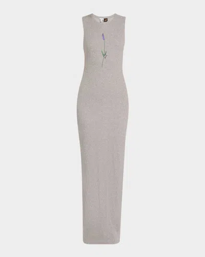 Loewe X Paula's Ibiza Flower Print Rib Maxi Tank Dress In Grey Melange